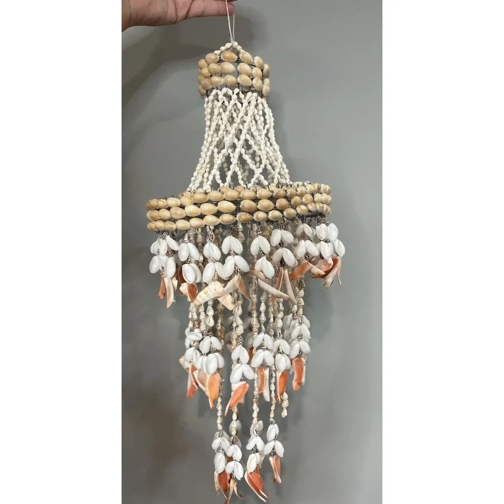 Vtg Boho Seashell Chandelier Coastal Tiered Home Decor Beach